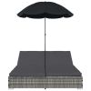 Patio Lounge Bed with Umbrella Poly Rattan Gray