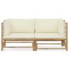 2 Piece Patio Lounge Set with Cream White Cushions Bamboo