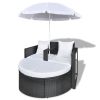 Patio Bed with Parasol Black Poly Rattan