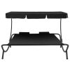 Patio Lounge Bed with Canopy and Pillows Black