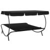 Patio Lounge Bed with Canopy and Pillows Black