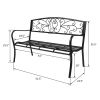 51" Patio Park Garden Outdoor Bench Patio Porch Chair Deck Iron Frame Black YF