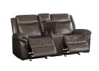 Lydia Motion Loveseat w/Console; Brown Leather Aire LV00655