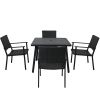 Outdoor Patio PE Wicker 5-Piece Dining Table Set with Umbrella Hole and 4 Dining Chairs for Garden, Deck,Black Frame+Black Rattan