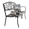 51" Patio Park Garden Outdoor Bench Patio Porch Chair Deck Iron Frame Black YF