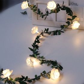 Rose Flower Vine String LED Lights Decoration Green Leaf Garland Battery USB Solar Powered Warm White Fairy Lights (Option: Green-4.5m 30 lights)