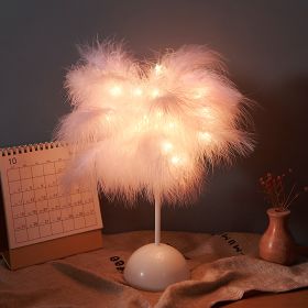 Feather Lamp Nordic Desk Lamp European-Style Bedroom Bedside Feather Table Lamp Night Light Table Lamp Decoration Modern (Option: Pink Battery)