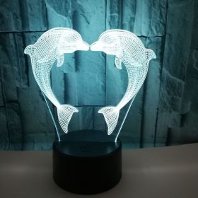 Boutique Customized Gift Box With Colorful 3D Dolphin Light 3D LightIllusionLight LED Light 3D Touch Small TableLamp (Option: Black background-Touch switch)