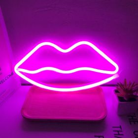 AliExpress LED Neon Lights Bedroom Room Decoration Moon NeonLights USB Battery Dual-Purpose Modeling Lights (Option: Pink lips)