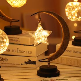 Led Moon Light Wrought Iron Ornament Light Star Shape Copper Wire Light Decorative Light USB Battery (Option: Warm White-Battery models-Pentagonal)