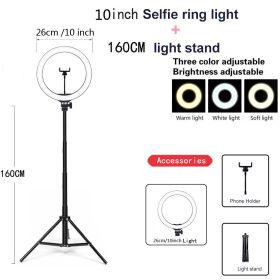 Compatible with Apple, Video Light, Dimmable Light, Selfie Led Ring Light, Usb Ring Light, With Tripod Frame Light (Option: 10inch LED 160cm tripod)