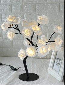 LED Tree Lamp Rose Small Tree Lamp Modeling Lamp Table Lamp (Option: Black white-EU)