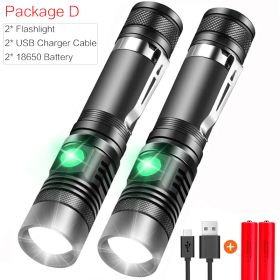 Portable Mini WT518 T6 1000Lumens 3 Modes Black Zoomable LED Flashlight Lighting Clicky Clip on Flashlights Torches Lightweight (Option: Set2)