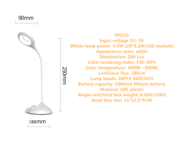 Clip pen holder desk lamp led rechargeable folding desk lamp (Option: 219PH-USB)