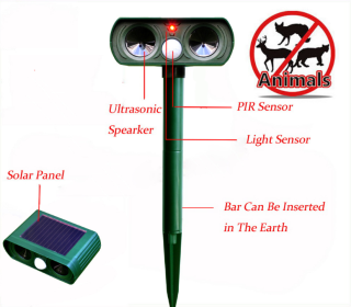 Solar Powered Ultrasonic Animal Repeller (Option: 510B)