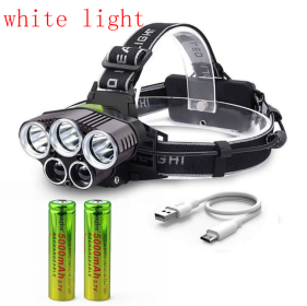 6-mode USB rechargeable outdoor night fishing 5LED headlight (Option: White-With battery)