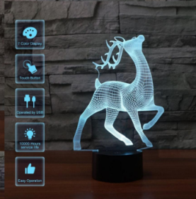 Deer  3D 7Color Touch Control LED Night Illusion Light (Option: Fawn)