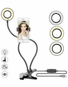 LED Selfie Ring Light With Cell Phone Holder Stand For Live Stream And Makeup (Color: White)