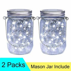 2X Solar Mason Jar Lid Insert Fairy String Light 20 LED Jar Include Garden Decor (Option: Pure white)