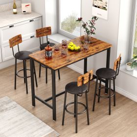 Bar Table Set with 4 Bar stools PU Soft seat with backrest (Color: as Pic)