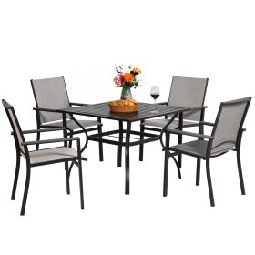 MEOOEM Patio Dining Set  Outdoor Furniture Bistro Metal Table Side Table and Metal Stackable Chairs;  Black (Color: as Pic)