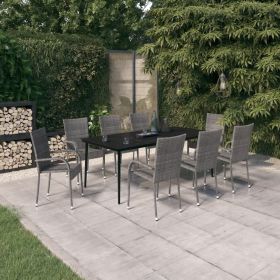 9 Piece Patio Dining Set Gray and Black (Color: Gray)