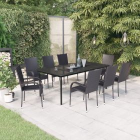 9 Piece Patio Dining Set Black (Color: Black)