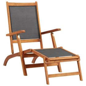 Sun Lounger Solid Acacia Wood and Textilene (Color: as Pic)