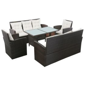 5 Piece Patio Lounge Set With Cushions Poly Rattan Brown (Color: as Pic)