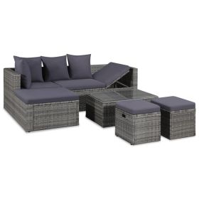 4 Piece Patio Lounge Set with Cushions Poly Rattan Gray (Color: as Pic)