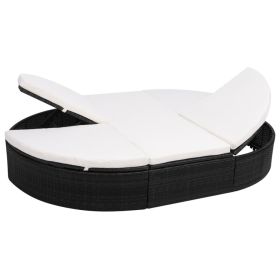 Patio Lounge Bed with Cushion Poly Rattan Black (Color: as Pic)