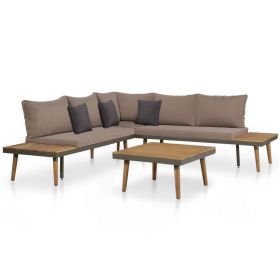 4 Piece Patio Lounge Set with Cushions Solid Acacia Wood Brown (Color: Brown)