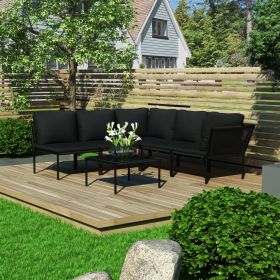 6 Piece Patio Lounge Set with Cushions Black PVC (Color: as Pic)