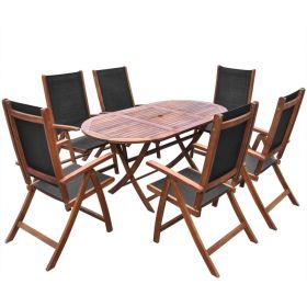 7 Piece Patio Dining Set Solid Acacia Wood (Color: as Pic)