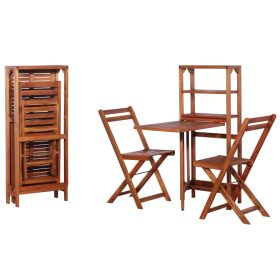 3 Piece Folding Bistro Set Solid Acacia Wood (Color: Brown)