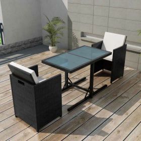 3 Piece Bistro Set with Cushions Poly Rattan Black (Color: as Pic)