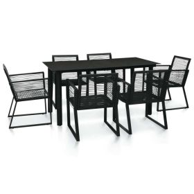 7 Piece Patio Dining Set PVC Rattan Black (Color: Black)