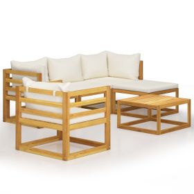 6 Piece Patio Lounge Set with Cushion Cream Solid Acacia Wood (Color: Cream)