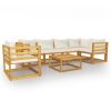 7 Piece Patio Lounge Set with Cushion Cream Solid Acacia Wood