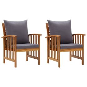 Patio Chairs with Cushions 2 pcs Solid Acacia Wood (Color: Brown)