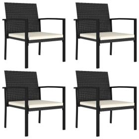 Patio Dining Chairs 4 pcs Poly Rattan Black (Color: Black)