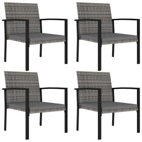 Patio Dining Chairs 4 pcs Poly Rattan Gray (Color: Grey)