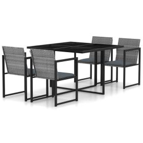 5 Piece Patio Dining Set with Cushions Poly Rattan Gray (Color: Grey)