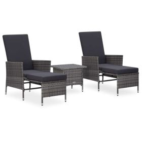 3 Piece Patio Lounge Set with Cushions Poly Rattan Gray (Color: Grey)