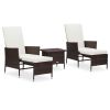 3 Piece Patio Lounge Set with Cushions Poly Rattan Brown