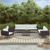 5 Piece Patio Lounge Set with Cushions Poly Rattan Black