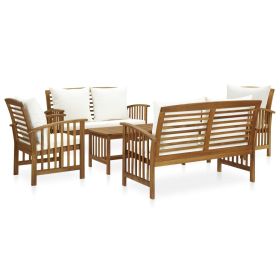 5 Piece Patio Lounge Set with Cushions Solid Acacia Wood (Color: Brown)