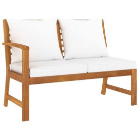 Patio Bench 45.1" with Cream Cushion Solid Acacia Wood (Color: Cream)