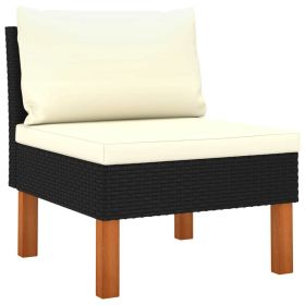 Middle Sofa Poly Rattan and Solid Eucalyptus Wood (Color: Black)