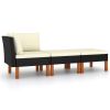 3 Piece Patio Lounge Set Poly Rattan and Solid Eucalyptus Wood